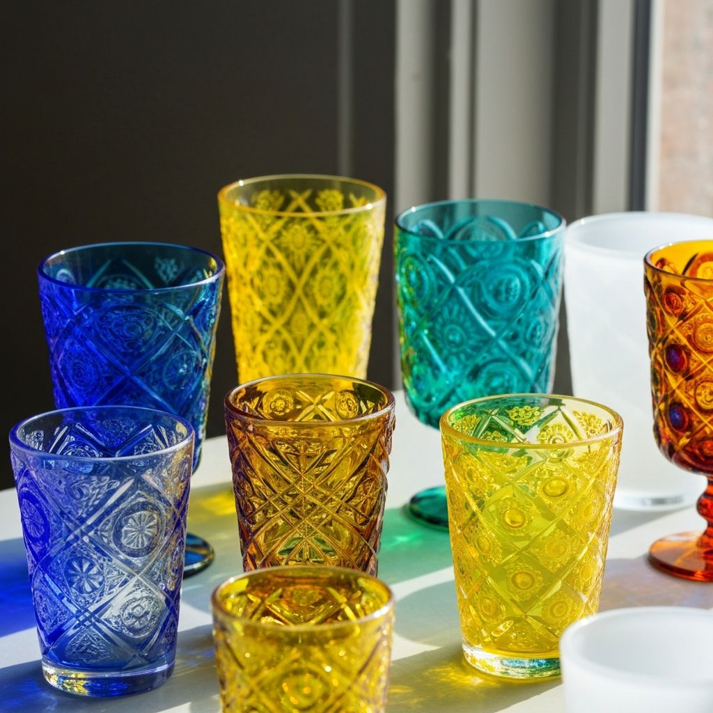 Colorful hand blown glass drinking cups