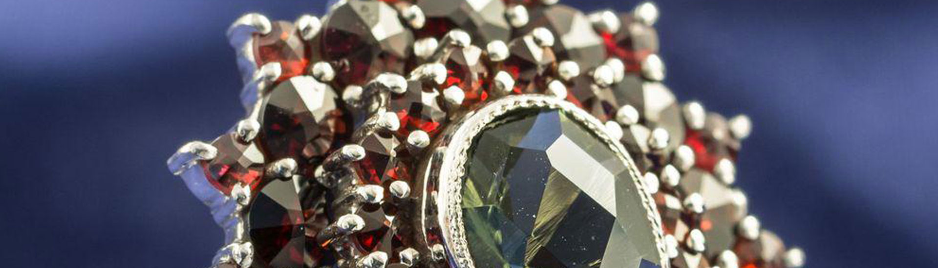 Detailed view of Czech garnet jewelry craftsmanship