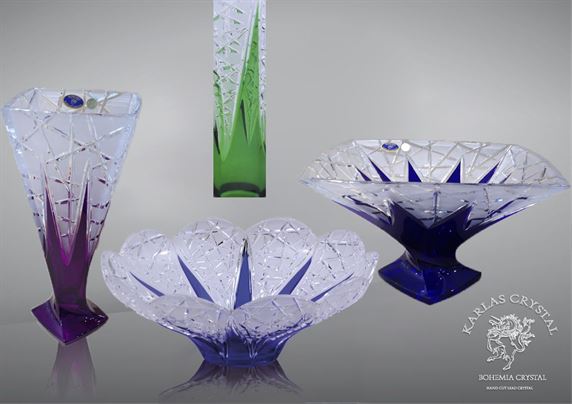 Multi-colored crystal set with purple and clear geometric pieces